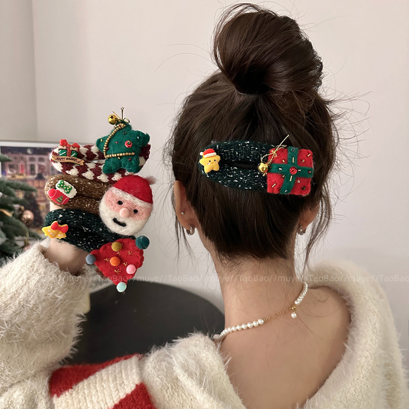 圣诞节可爱毛线压夹侧边刘海夹~