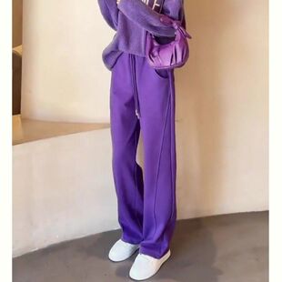 紫色加厚阔腿裤 卫裤 女宽松大码 直筒休闲裤 休闲香蕉裤 2025春秋新款