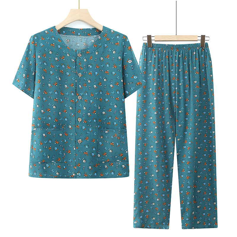 中老年人夏装套装女60岁70奶奶纯棉绸短袖80岁妈妈衬衫老太太衣服