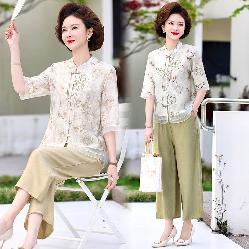 2024新款妈妈夏装套装女40岁50岁时尚气质中老年女洋气时尚两件套