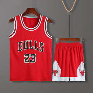 公牛23号带号圆领户外表演比赛男童篮球服套装定制女儿童队服有袖