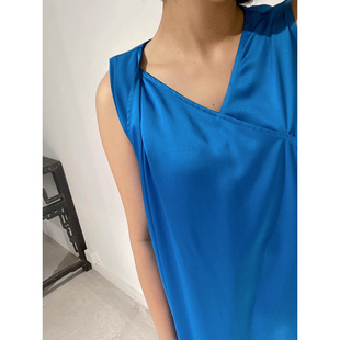 超级显白 不对成设计连衣裙 蓝色 日本进口三醋酸 孤品秒杀