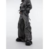 ins长裤 美式 潮流褶皱帅春季 新款 高街牛仔裤 男韩版