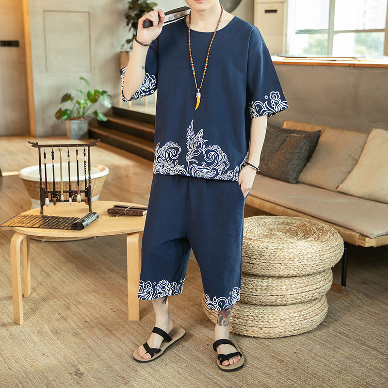 常年款春夏秋季风短袖T恤印花上衣套装九分裤B370-TZ31P60,男装T恤,电商B370-A