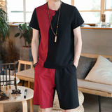 常年款现货春夏季风拼接短袖五分裤套装俩件套B370-TZ05P60，男装牛仔裤，电商B370-A