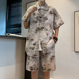 夏季新中式风冰丝宽松上衣花衬衫沙滩裤套装XTZ2419-特P65，男装衬衫，电商B370-A