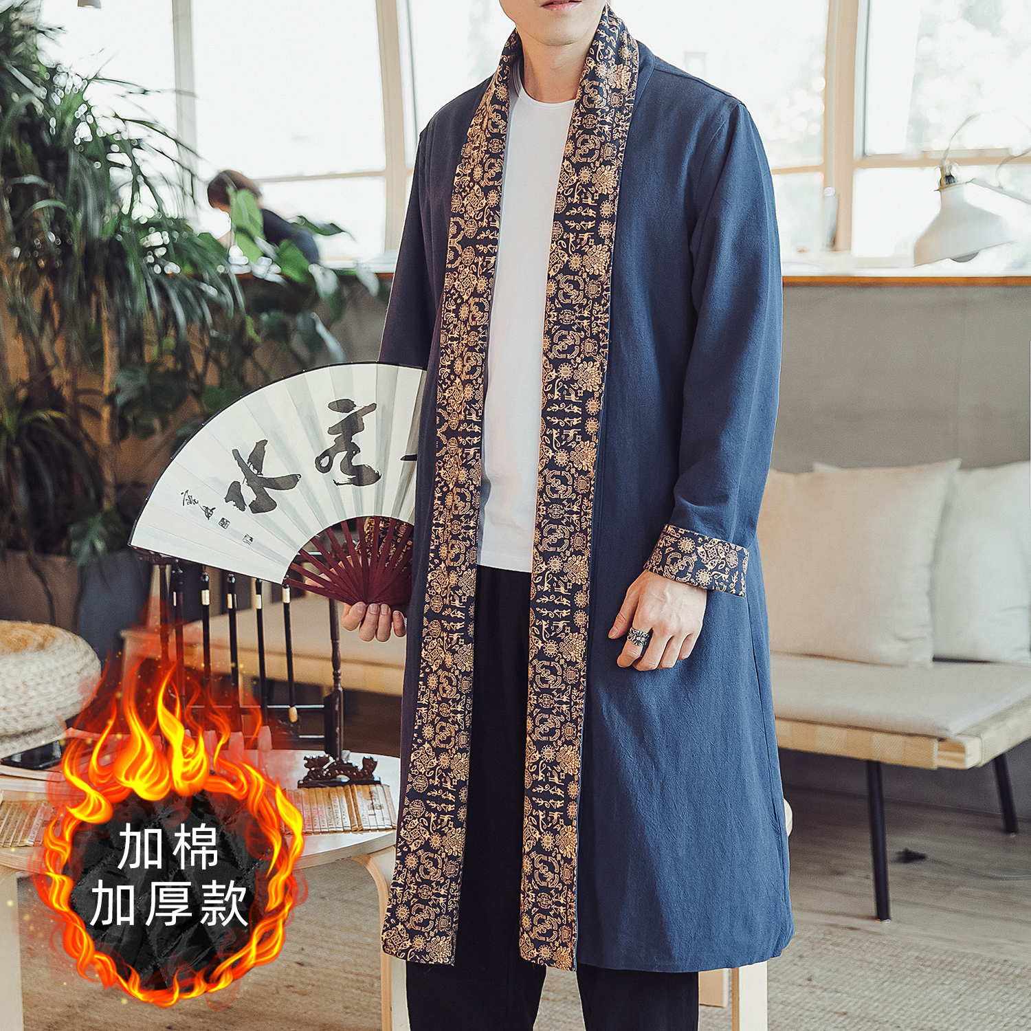 常年现货秋冬风印花外套可加绒中长款大码风衣B370-FY08P110，男装风衣，电商B370-A