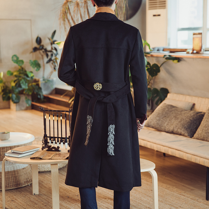 常年款秋冬季风刺绣毛呢大衣大码上衣外套B370-M905P135，男装毛呢大衣，电商B370-A