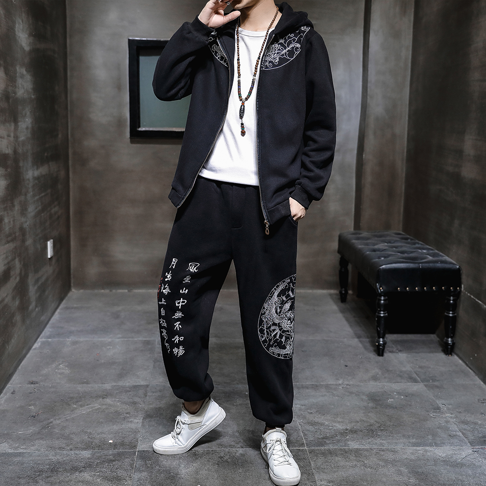 秋冬季风日系大刺绣连帽卫衣宽松套装B370-TZ26P90，男装休闲套装，电商B370-A