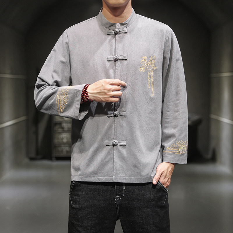 常年款现货春秋季风棉麻刺绣禅夹克外套上衣B370-JK202P60,男装夹克,电商B370-A