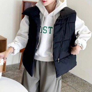 韩版秋冬新款设计感棉服马甲复古chic休闲大码宽松棉衣外套马夹女