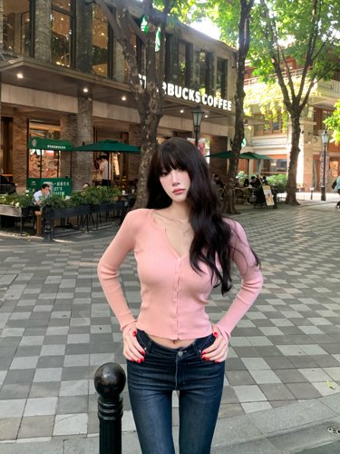 AWMUMU针织衫女v领长袖底上衣女