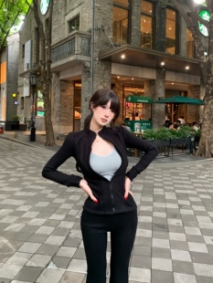 AWMUMU韩系lulu运动休闲套装女秋季修身显瘦上衣微喇叭裤女两件套
