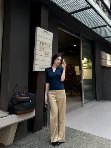 高智姐感polo领针织衫上衣女