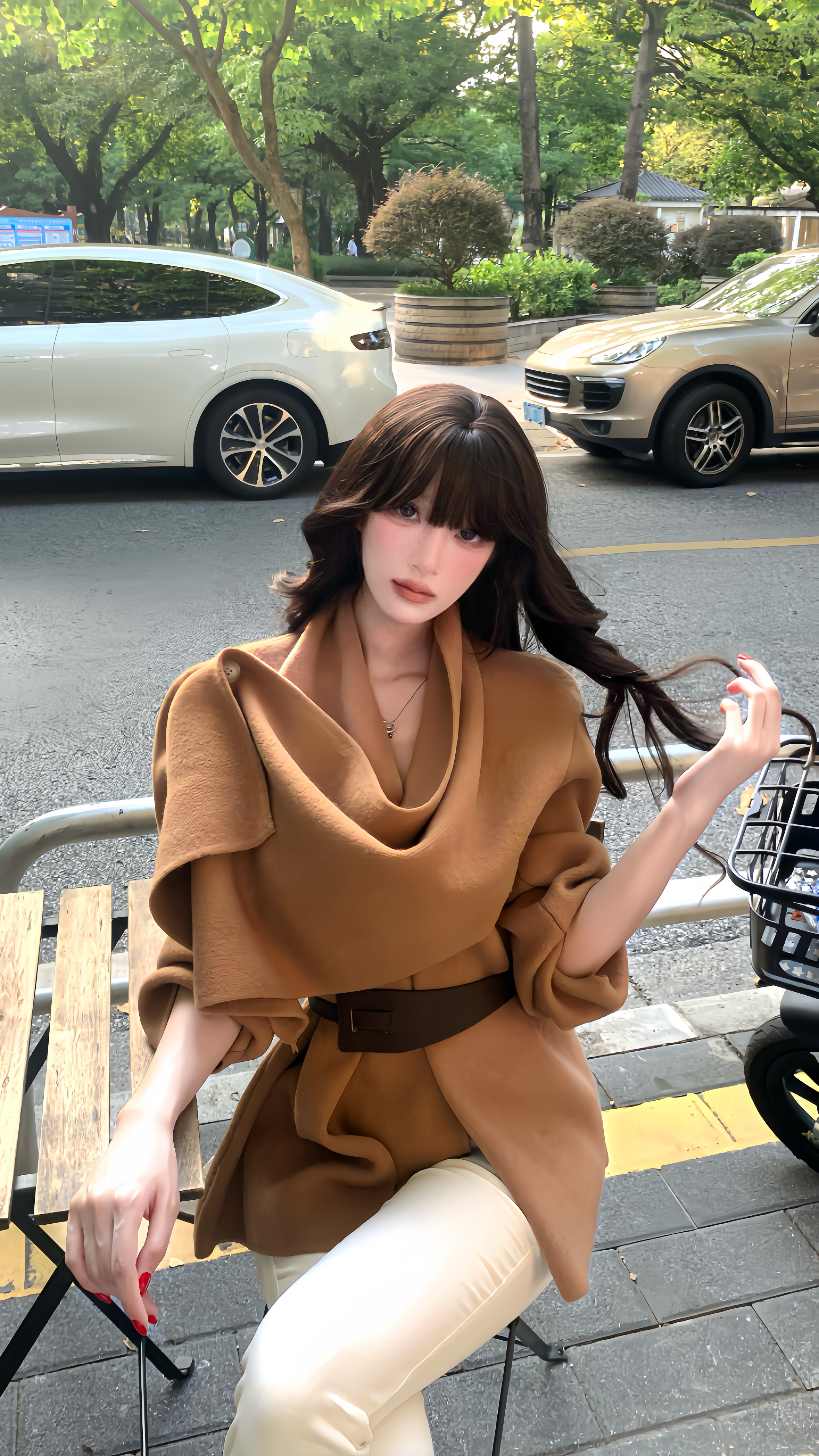 AWMUMU老钱风气质围巾领毛衣外套女大女主高级感慵懒针织衫上衣女
