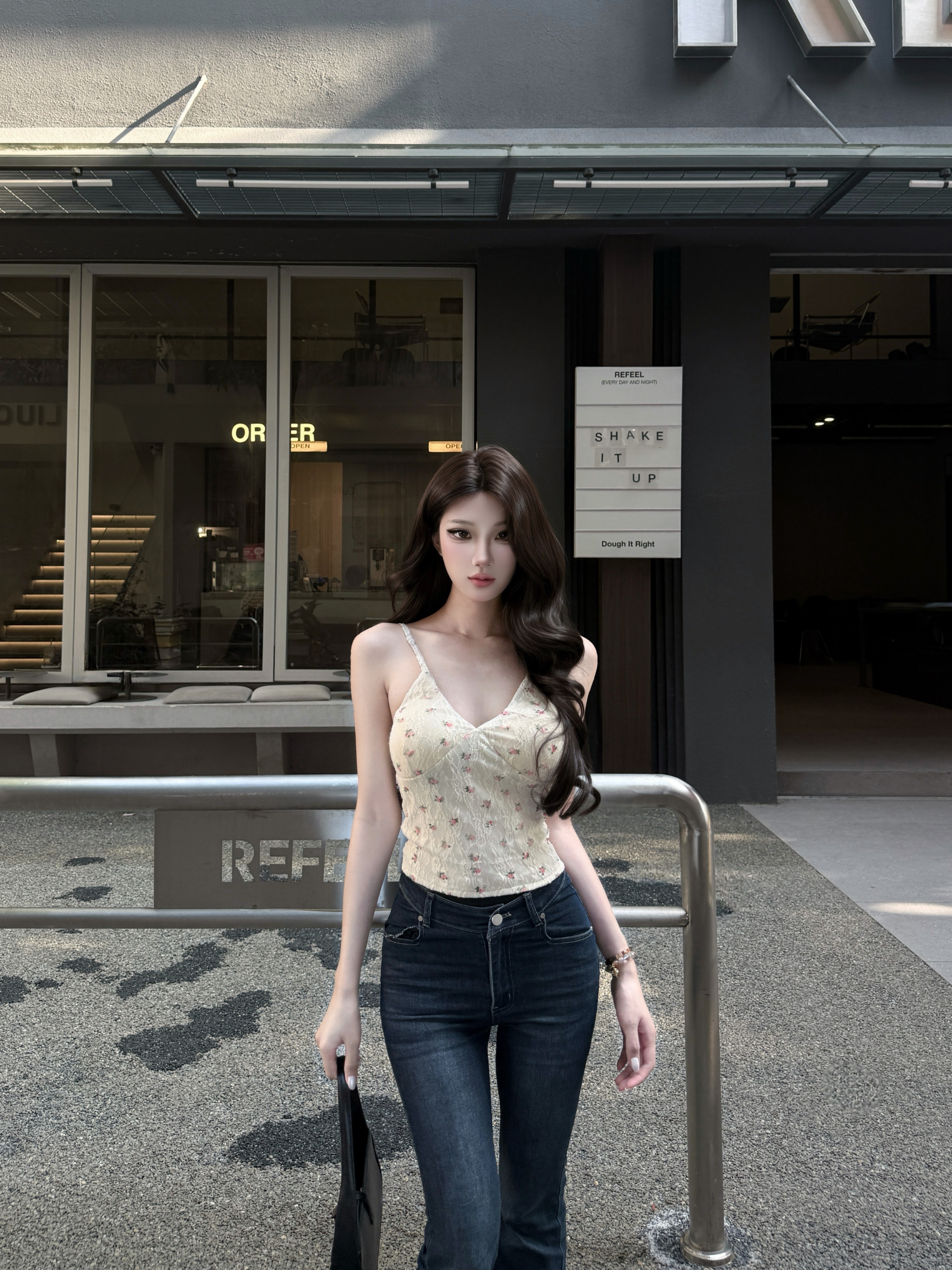 韩系蕾丝碎花V领吊带背心女上衣图片