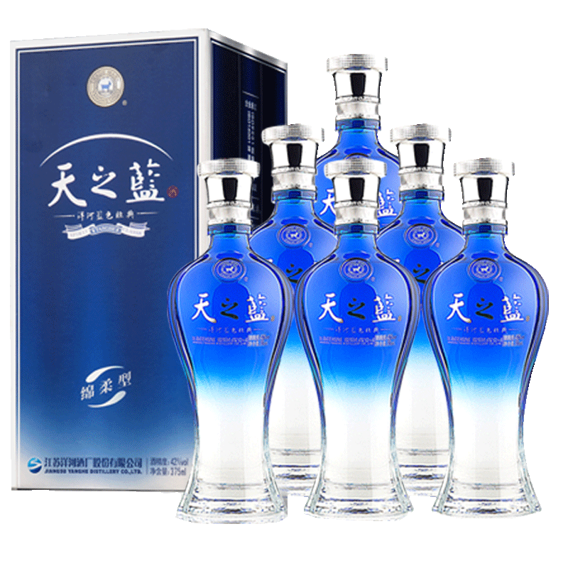 洋河蓝色经典 天之蓝42度/52度375ml*6瓶整箱绵柔浓香型高度白酒
