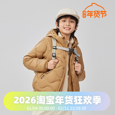 波司登25秋季新款男女童时尚复古绗线连帽短款轻薄四防轻暖羽绒服