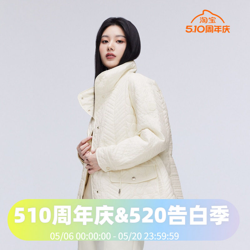 波司登2023轻薄短款立领羽绒服外套女中长款休闲瘦腰显瘦抽绳