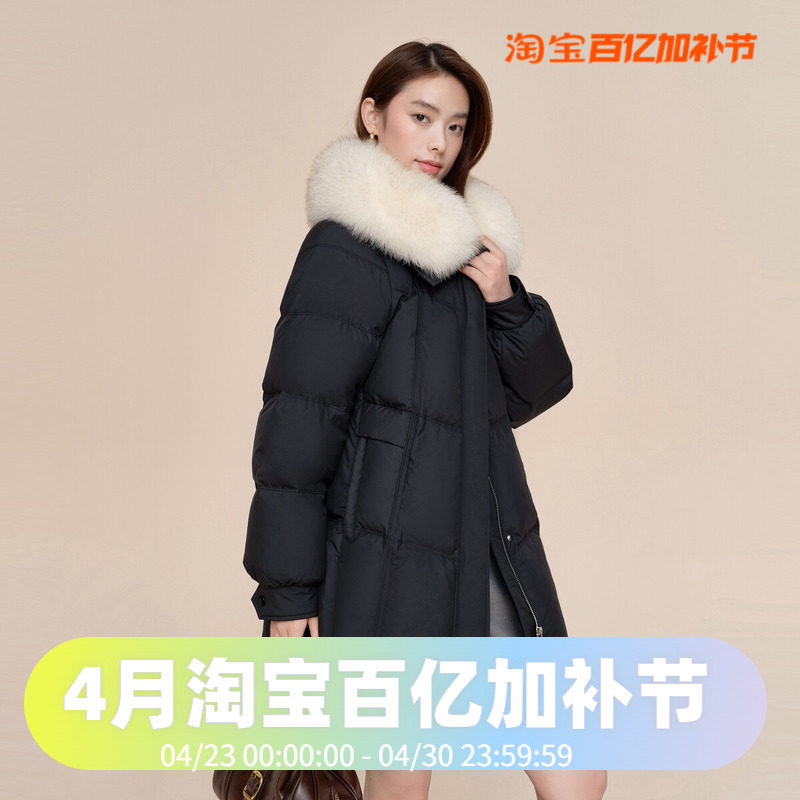 波司登2024冬款女一手长都市女人味狐狸毛领大翻领廓形时尚羽绒服
