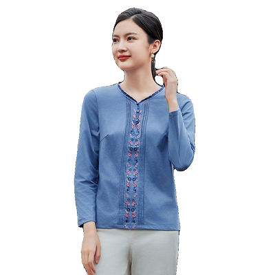 针织T恤衫葵牌夏季V领妈妈装