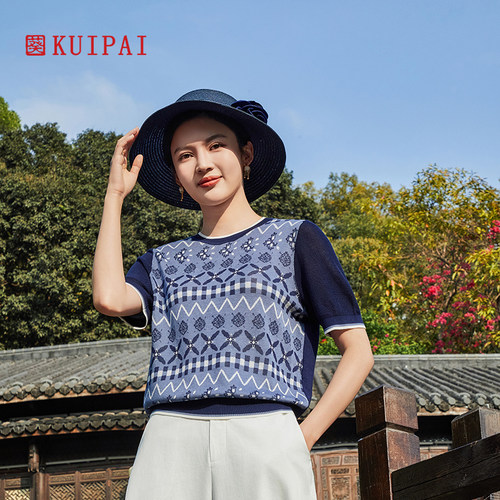 中老年妈妈装透明袖针织衫女上衣