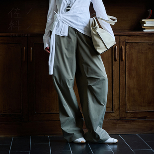 ZDD1Q138 女装 佐料原创设计时尚 简约松紧腰系带花边深绿色休闲长裤