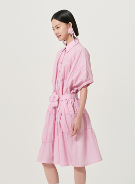 佐料原创设计时尚简约宽松单排多扣polo领短袖连衣裙女装ZDC2L197