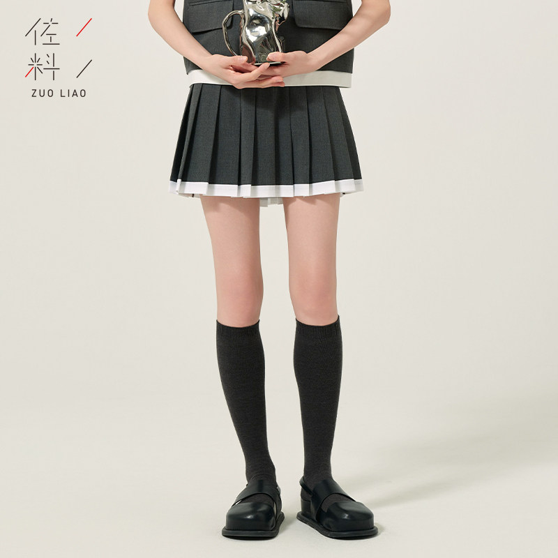 佐料原创设计时尚简约高腰百褶A型拼接抽绳短款裙裤女装ZDC2B213