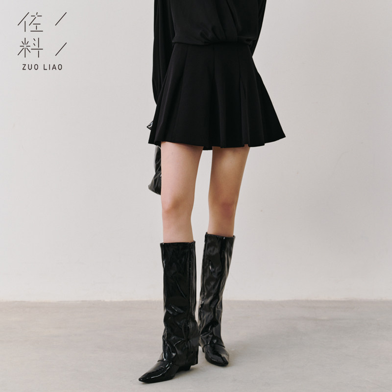 佐料原创设计时尚简约高腰气质黑色A型短款阔腿裤裙女装ZDB3B037
