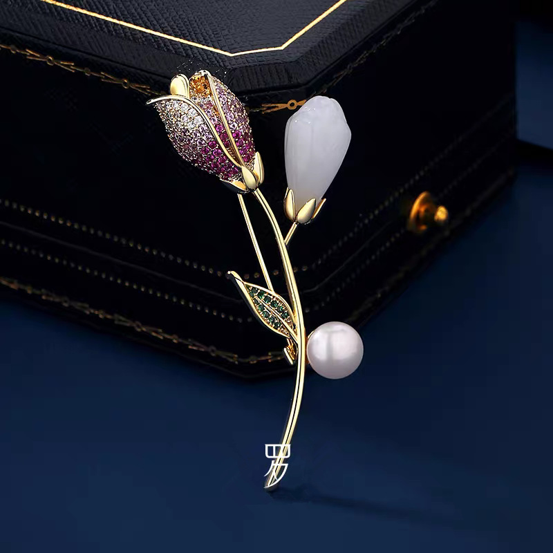韩式时尚含苞玫瑰胸针简约锆石胸