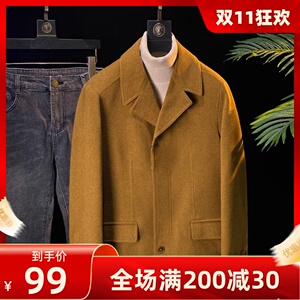 意大利品牌80羊毛呢子大衣棉衣修身风衣男中长款外套厚实D13