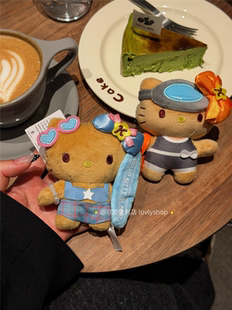 韩国济州岛限定海女黑皮kitty冲浪板毛绒包包挂件可爱kt猫钥匙扣