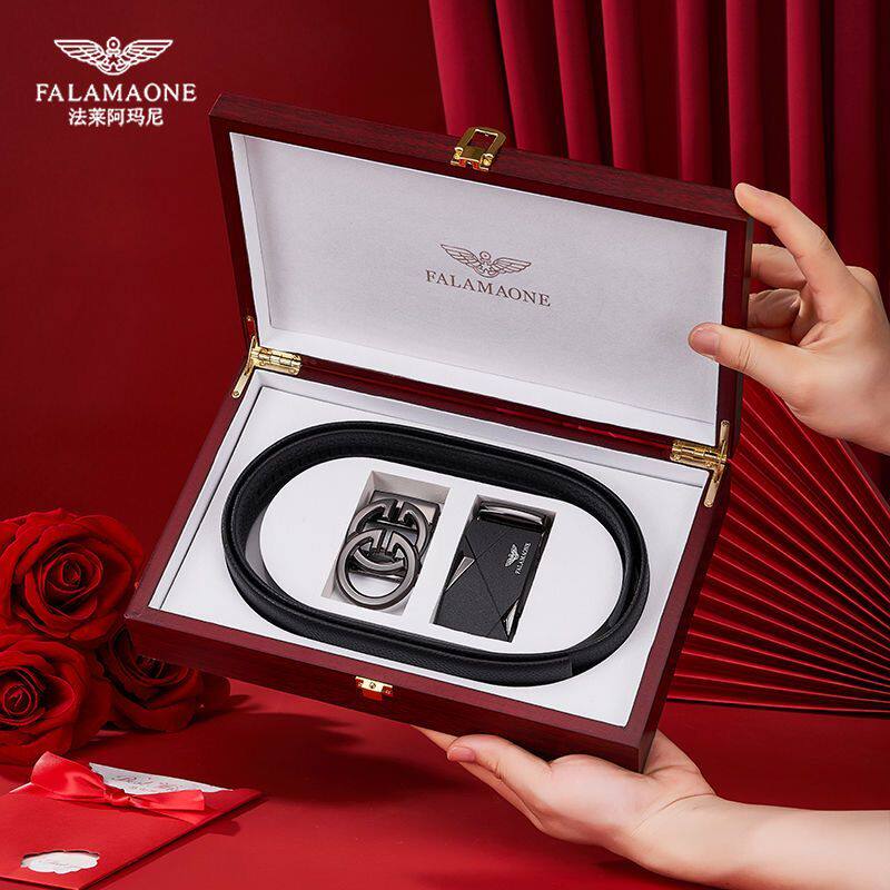 法莱阿玛尼男士真皮自动扣皮带