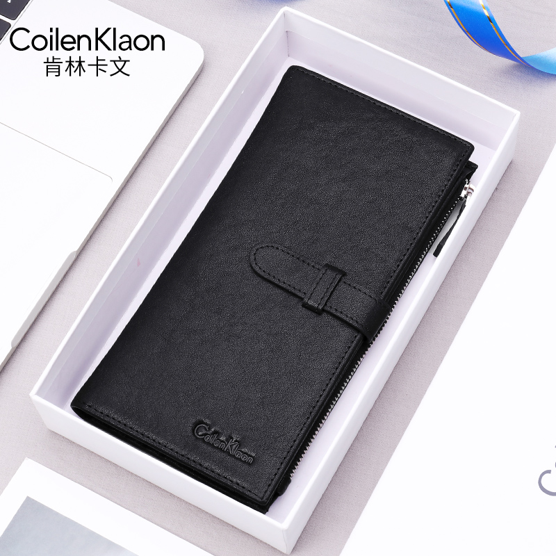 CoilenKlaon钱包男士长款拉链真皮手拿包多功能2022新款牛皮卡包