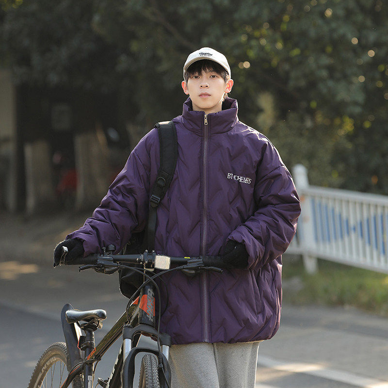 潮牌冬季立领压花羽绒服男士ins潮流情侣白鸭绒轻薄宽松休闲外套