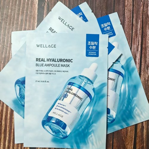 wellage维拉珠蓝色透明质酸100水分安瓶精华深层保湿面膜