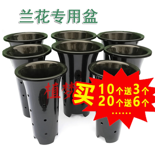新款兰花专用盆带侧孔通风排水黑色透明套盆加高蕙兰莲瓣兰草花盆