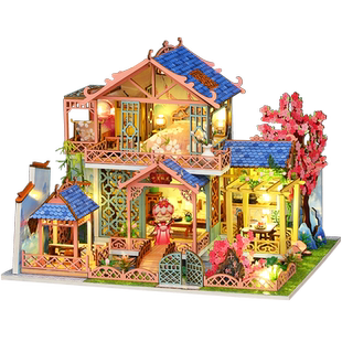 古风diy手工小屋十里桃花阁楼别墅建筑模型立体拼图女生创意礼物