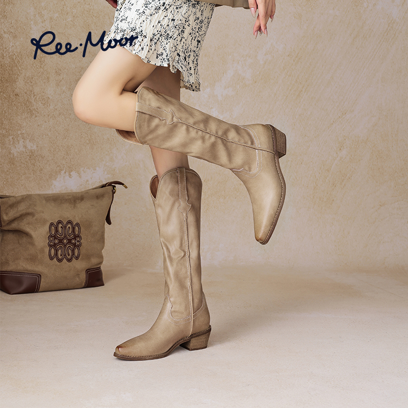 REEMOOR骑士靴尖头显瘦高筒靴