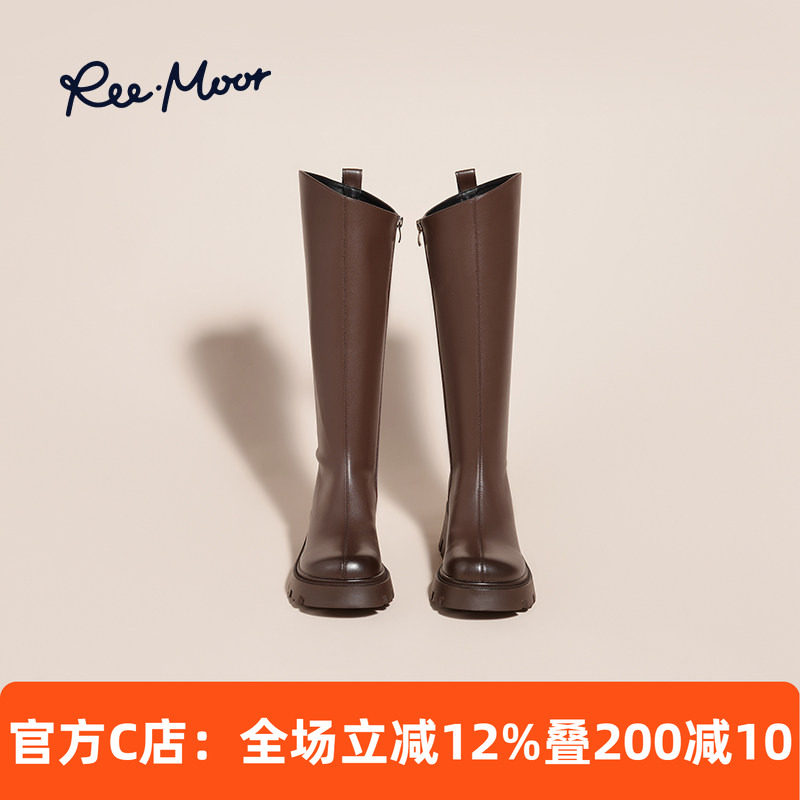 reemoor睿慕粗跟骑士靴2025秋冬新款V口高筒小筒围长靴长筒靴女,女鞋,骑士靴,淘宝优惠券,粉丝福利购,淘宝优惠卷