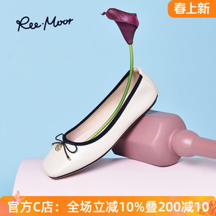 reemoor睿慕2026款复古蝴蝶结低跟小香风方头法式蛋卷平底单鞋女