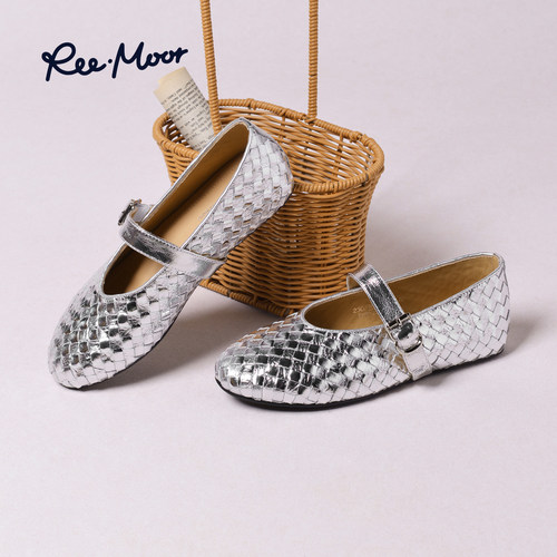 REEMOOR银色编织真皮玛丽珍鞋女