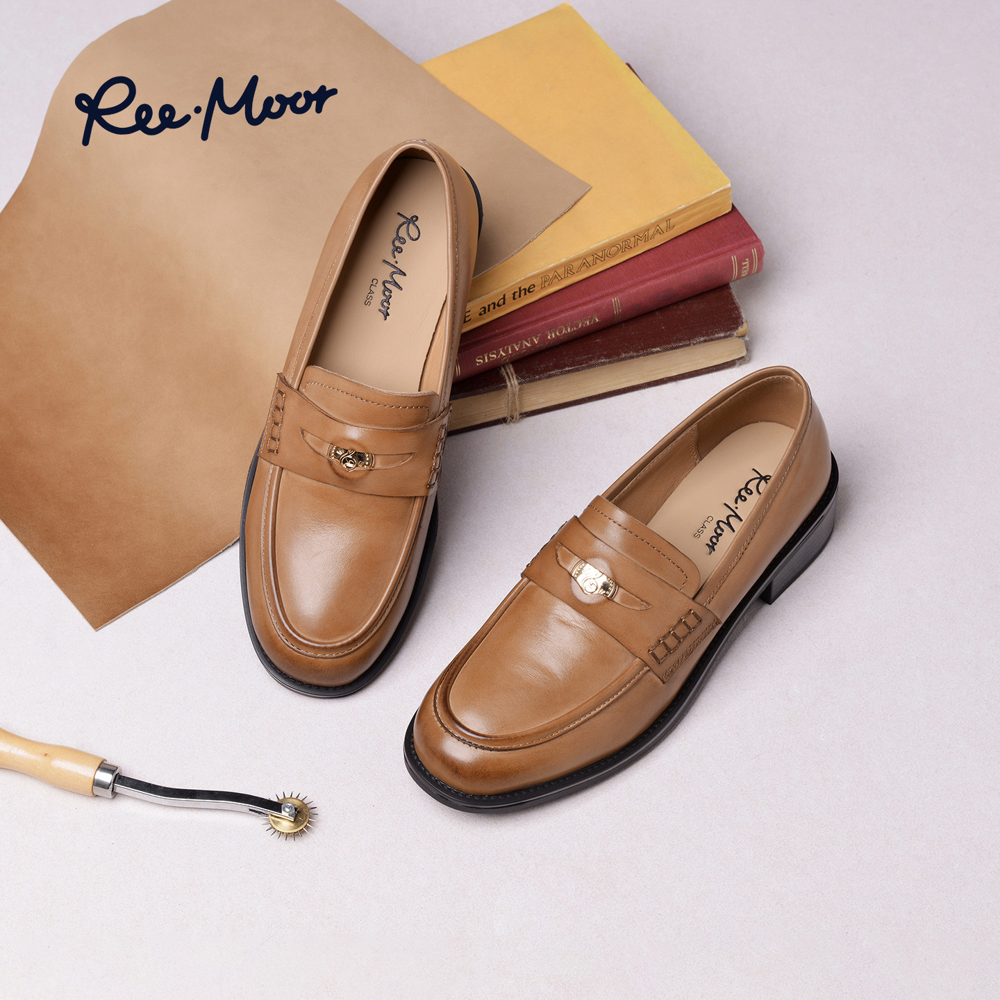 REEMOOR英伦风真皮乐福鞋女2026春款平底老钱风金属装饰通勤单鞋