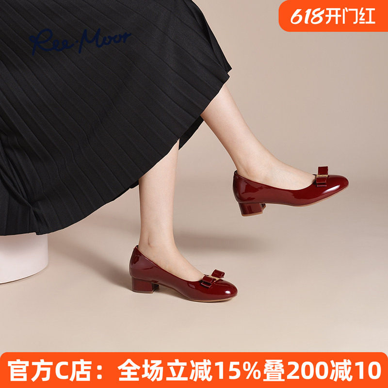 REEMOOR睿慕方扣婚鞋2026年春季新款软底漆皮单鞋舒适气质跟鞋女