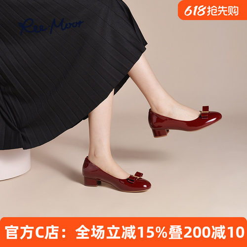 REEMOOR跟鞋软底漆皮舒适单鞋