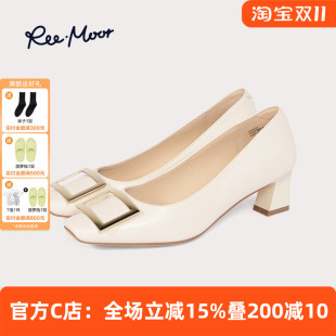 女鞋 简约通勤百搭浅口单鞋 2025年春夏新款 REEMOOR睿慕方扣高跟鞋