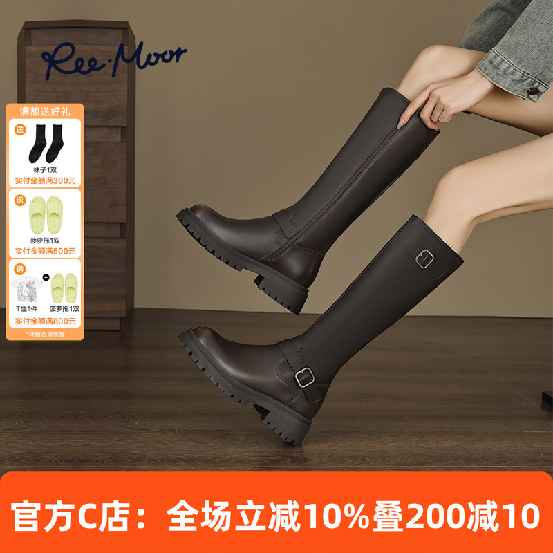 reemoor骑士靴长筒厚底粗跟新款