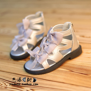 女童韩系休闲凉鞋户外罗马鞋蝴蝶结后拉链2岁半-3-5-6-8岁短靴子4