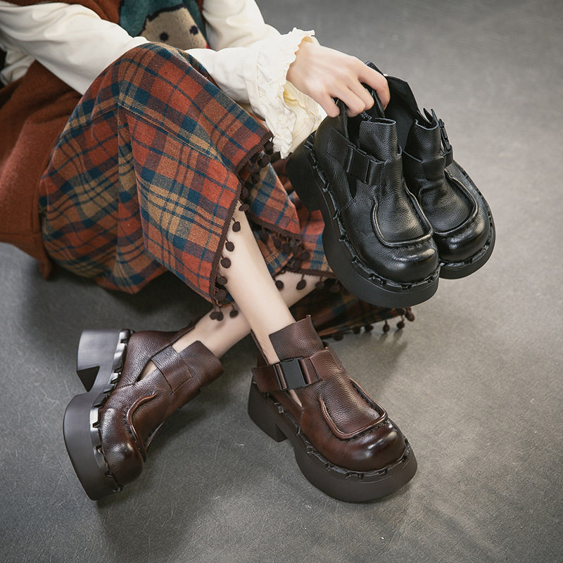 2026春季新款通勤复古风小个子增高罗马单鞋头层牛皮百搭女鞋乐福,女鞋,乐福鞋（豆豆鞋）,淘宝优惠券,粉丝福利购,淘宝优惠卷